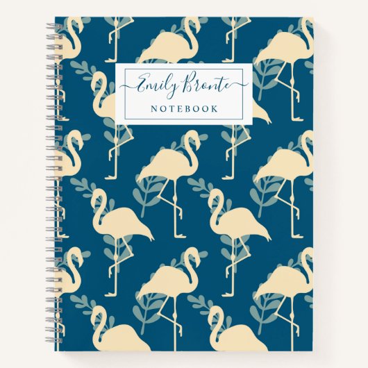 Stijlvol kunstdeco geïnspireerd blauw Flamingo pat Notitieboek (Voorkant)