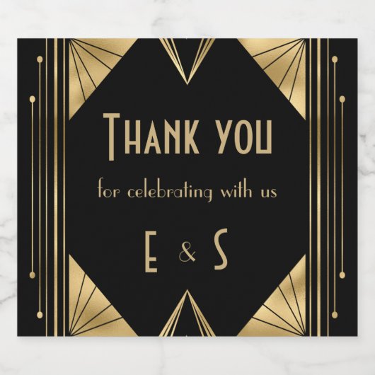 Stijlvol kunstdeco Great Gatsby Party Wedding Sparkling Wijnetiket (Enkel label)