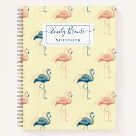 Stijlvol kunstdeco-perzik en blauw Flamingo patroo Notitieboek