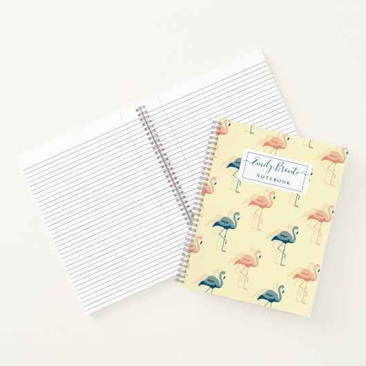 Stijlvol kunstdeco-perzik en blauw Flamingo patroo Notitieboek (Binnen)