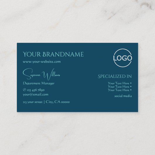 Stijlvol laagje oceaanblauw met monogram en Logo Visitekaartje (Achterkant)