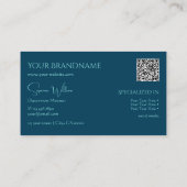 Stijlvol laagje oceaanblauw met monogram- en QR-co Visitekaartje (Achterkant)