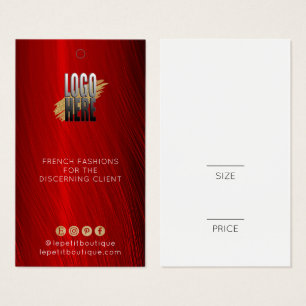 Stijlvol label voor roodkledingprijzen met logo visitekaartje