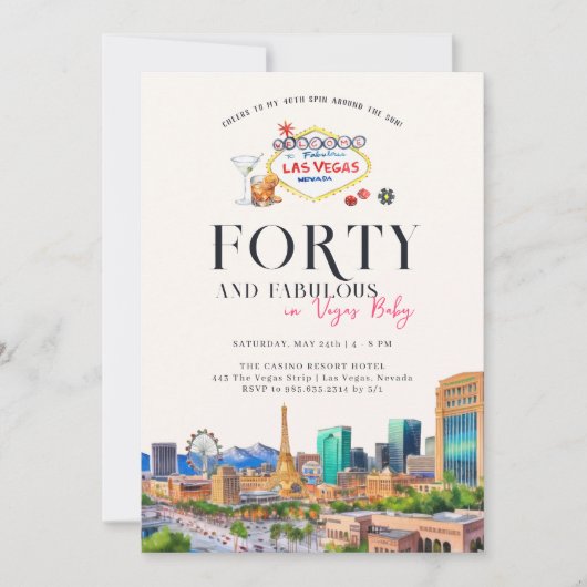 Stijlvol Las Vegas | 40e verjaardag foto Kaart (Voorkant)