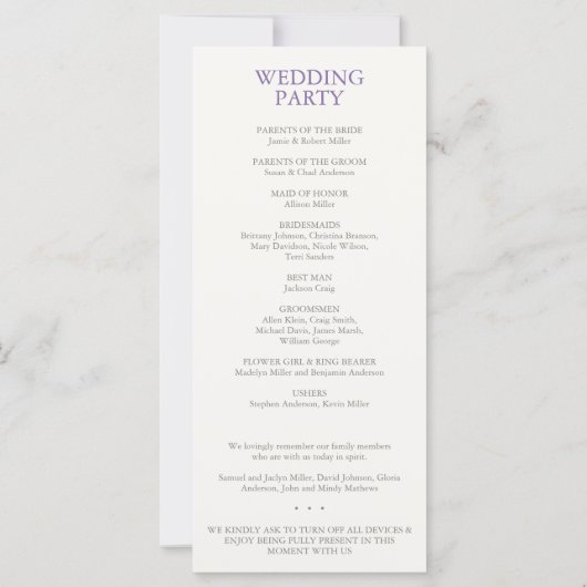 Stijlvol Lavendel Bloemen Boeket Trouwprogramma (Achterkant)