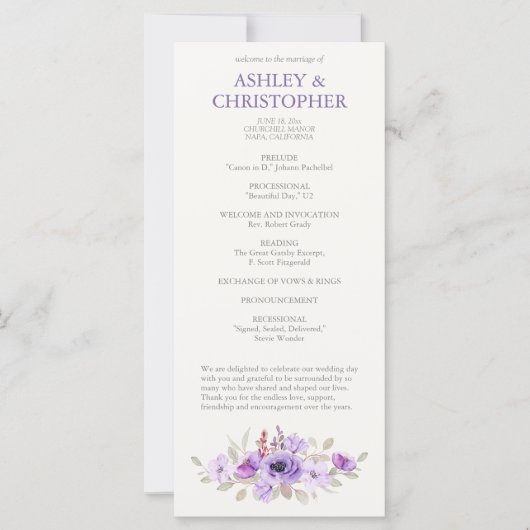 Stijlvol Lavendel Bloemen Boeket Trouwprogramma (Voorkant)