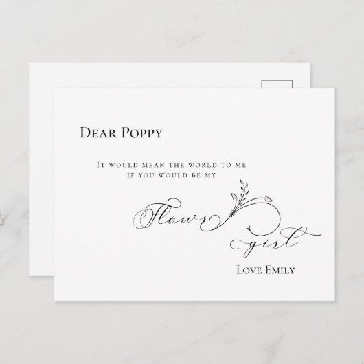 Stijlvol Leaf Black Script Flowergirl Verzoek Briefkaart (Voorkant / Achterkant)