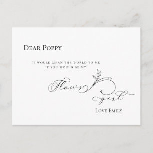Stijlvol Leaf Black Script Flowergirl Verzoek Briefkaart