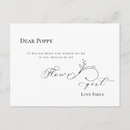 Stijlvol Leaf Black Script Flowergirl Verzoek Briefkaart
