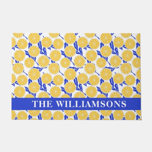 Stijlvol Lemon Pattern Blue Yellow Personal Deurmat (Voorkant)