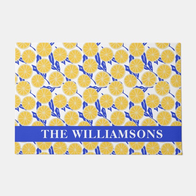 Stijlvol Lemon Pattern Blue Yellow Personal Deurmat (Voorkant)