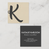 Stijlvol lettertype | Asymmetrisch (beige / grijs) Vierkante Visitekaartje (Voorkant / Achterkant)