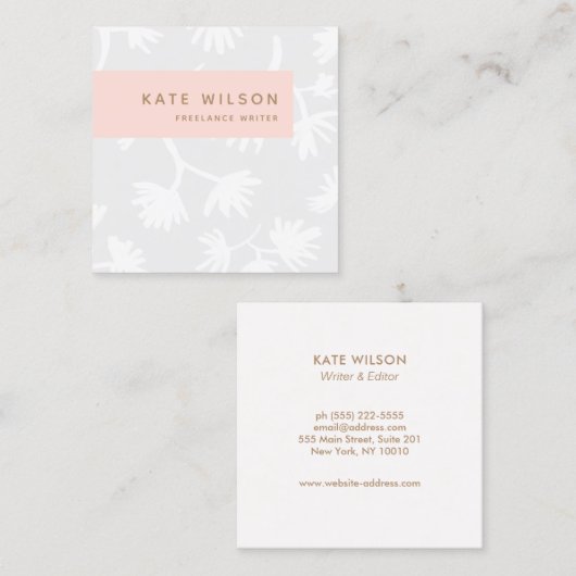 Stijlvol licht grijs handgetekend bloemmotief vierkante visitekaartje (Voorkant / Achterkant)