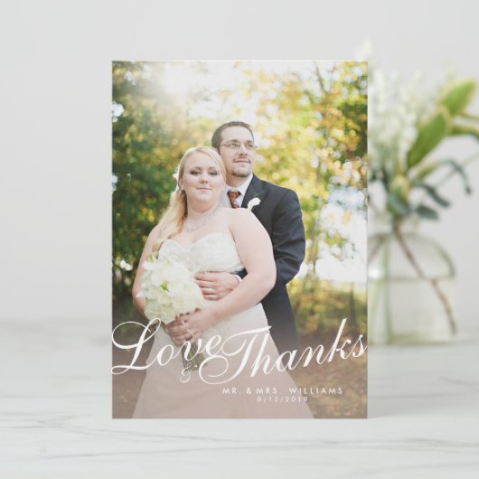 Stijlvol Licht Modern Schrift Love Thanks Plat Kaa Bedankkaart (Staand voorkant)