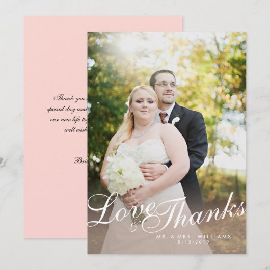 Stijlvol Licht Modern Schrift Love Thanks Plat Kaa Bedankkaart (Voorkant / Achterkant)