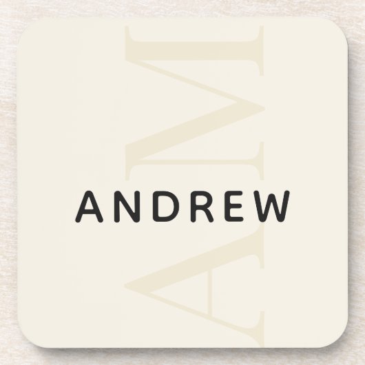 Stijlvol lichtbeige monogram met naam bier onderzetter (Voorkant)