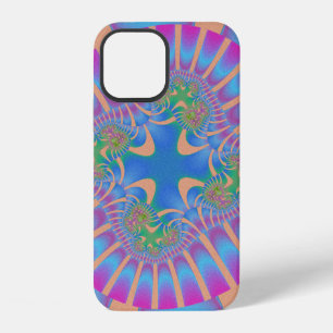 Stijlvol lichtblauw, roze en oranje fractaal iPhone 12 hoesje