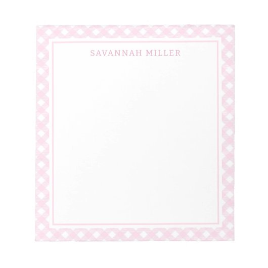 Stijlvol lichtroze en wit gingham-patroon notitieblok (Voorkant)