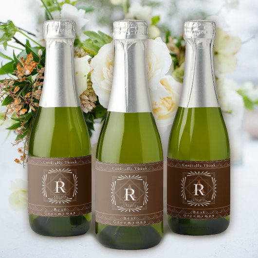 Stijlvol Lijst bruin monogram Sparkling Wijnetiket