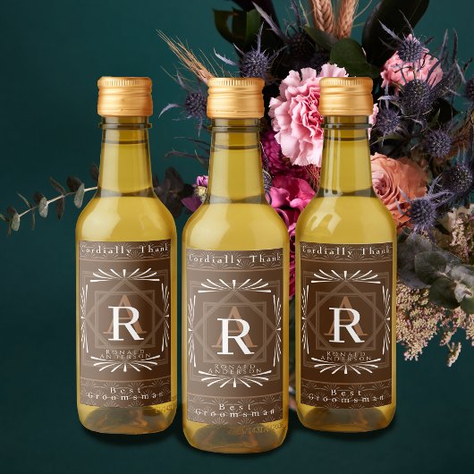 Stijlvol Lijst bruin monogram Wijn Etiket