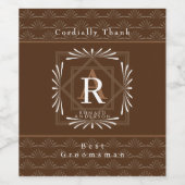 Stijlvol Lijst bruin monogram Wijn Etiket (Enkel label)