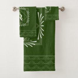 Stijlvol Lijst Groen Monogram Bad Handdoek