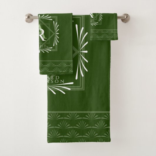 Stijlvol Lijst Groen Monogram Bad Handdoek (Insitu)