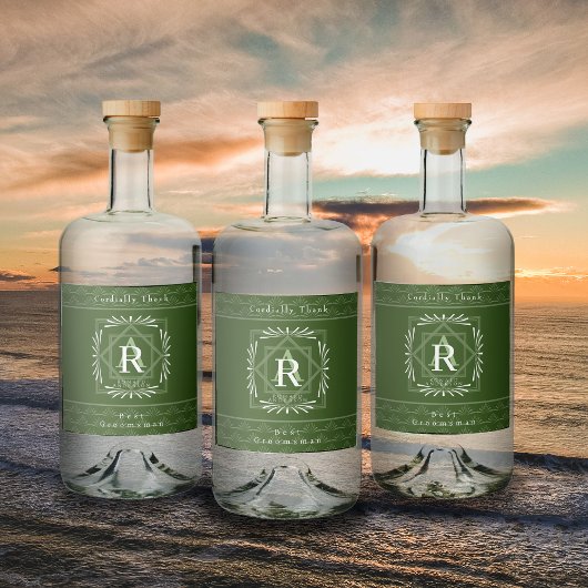 Stijlvol Lijst Groen Monogram Likeurfles Etiket