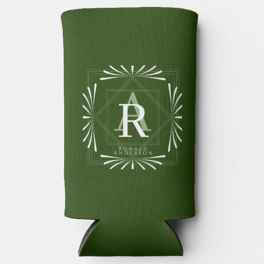 Stijlvol Lijst Groen Monogram Seltzer Blikjeskoeler (Voorkant)