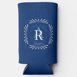 Stijlvol Lijst Navy Monogram Seltzer Blikjeskoeler