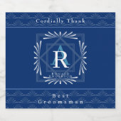 Stijlvol Lijst Navy Monogram Sparkling Wijnetiket (Enkel label)