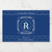 Stijlvol Lijst Navy Monogram Sparkling Wijnetiket (Enkel label)