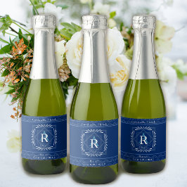 Stijlvol Lijst Navy Monogram Sparkling Wijnetiket