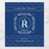 Stijlvol Lijst Navy Monogram Wijn Etiket (Enkel label)