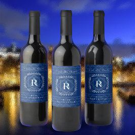 Stijlvol Lijst Navy Monogram Wijn Etiket