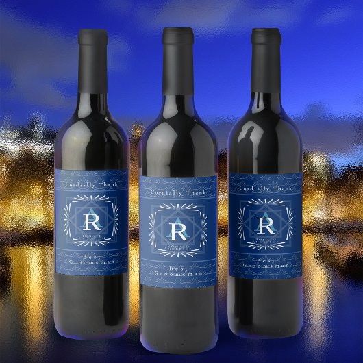 Stijlvol Lijst Navy Monogram Wijn Etiket