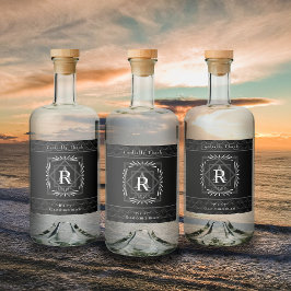 Stijlvol Lijst zwart monogram Likeurfles Etiket