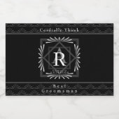 Stijlvol Lijst zwart monogram Sparkling Wijnetiket (Enkel label)