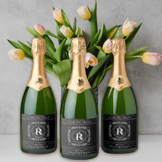 Stijlvol Lijst zwart monogram Sparkling Wijnetiket