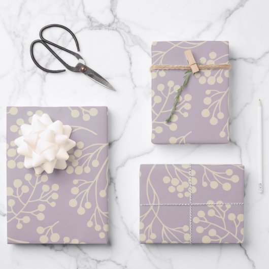 Stijlvol Lila Floral Pattern Modern Farmhouse Inpakpapier Vel (Voorkant)