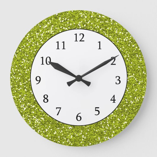 Stijlvol Lime Green Glitter Grote Klok (Voorkant)