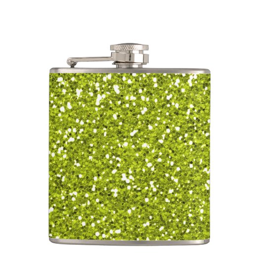Stijlvol Lime Green Glitter Heupfles (Voorkant)
