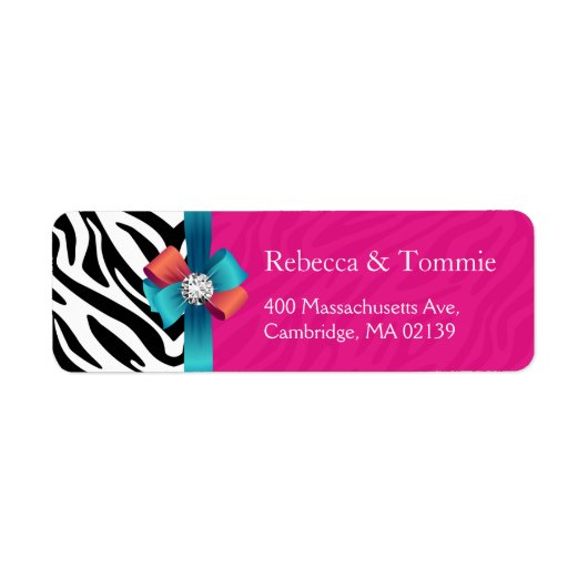 Stijlvol lintlintje Hot Pink Zebra afdrukken Etiket (Voorkant)