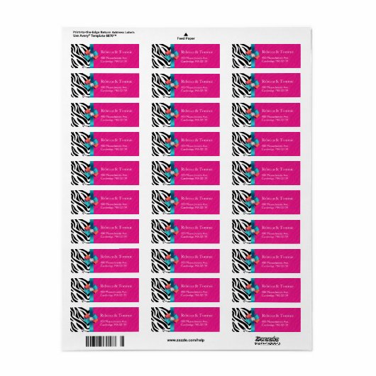 Stijlvol lintlintje Hot Pink Zebra afdrukken Etiket (Full Sheet)