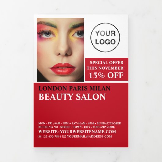 Stijlvol Make-up ontwerp, schoonheidssalon Tri-Fol Drieluik Uitnodiging (Cover)