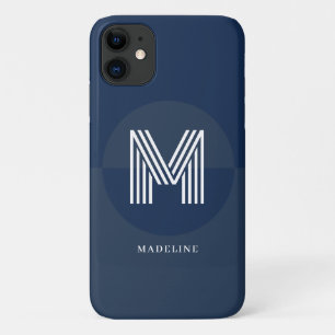 Stijlvol marineblauw geometrisch modern monogram Case-Mate iPhone case