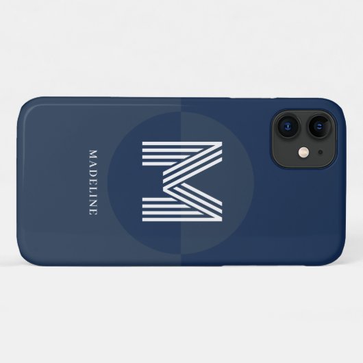 Stijlvol marineblauw geometrisch modern monogram Case-Mate iPhone case (Achterkant (horizontaal))