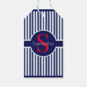 Stijlvol marineblauw rood gestreepte initiaal mono cadeaulabel (Achterkant)