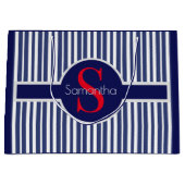 Stijlvol marineblauw rood gestreepte initiaal mono groot cadeauzakje (Voorkant)
