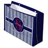 Stijlvol marineblauw rood gestreepte initiaal mono groot cadeauzakje (Voorkant Gekanteld)